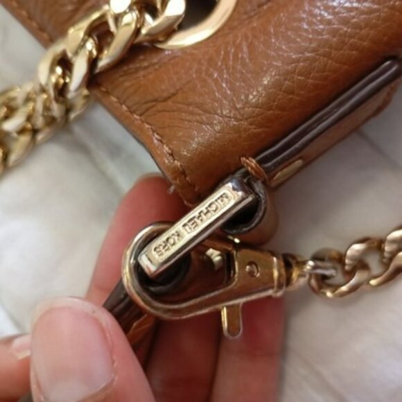 Michael Kors Brown Leather Shoulder Bag With Chain Straps & MK Logo Lining Women - Picture 8 of 14